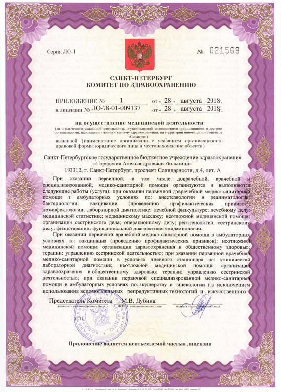 Лицензия Александровская больница