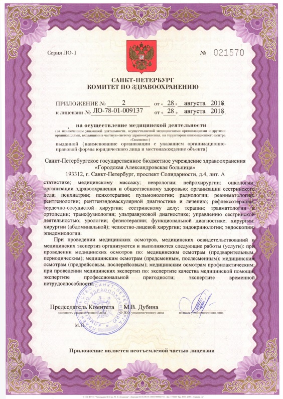 Лицензия Александровская больница
