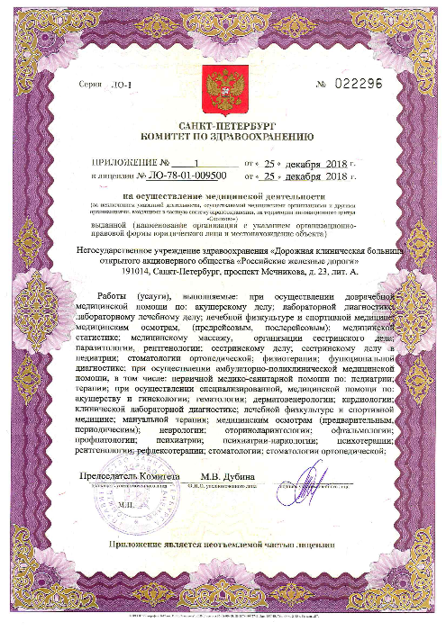 Лицензия Больница РЖД