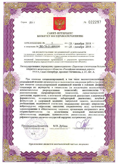 Лицензия Больница РЖД