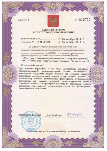 Лицензия Центр МРТ Типанова
