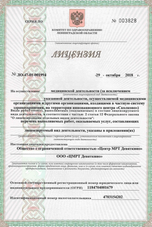 Лицензия ЦМРТ Девяткино