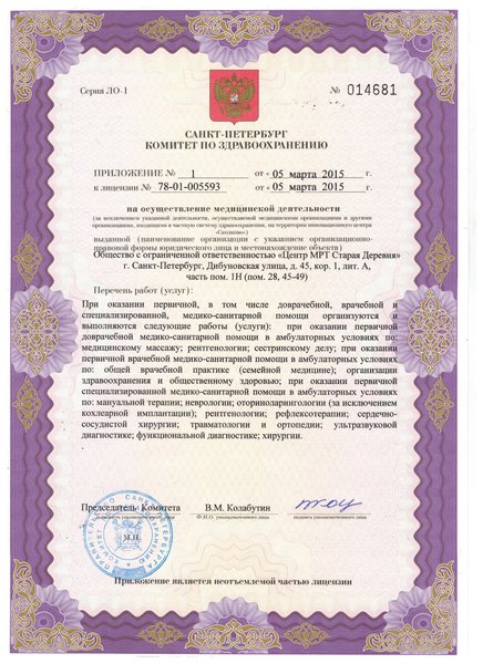 Лицензия ЦМРТ Дибуновская