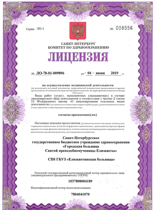 Лицензия Елизаветинская больница