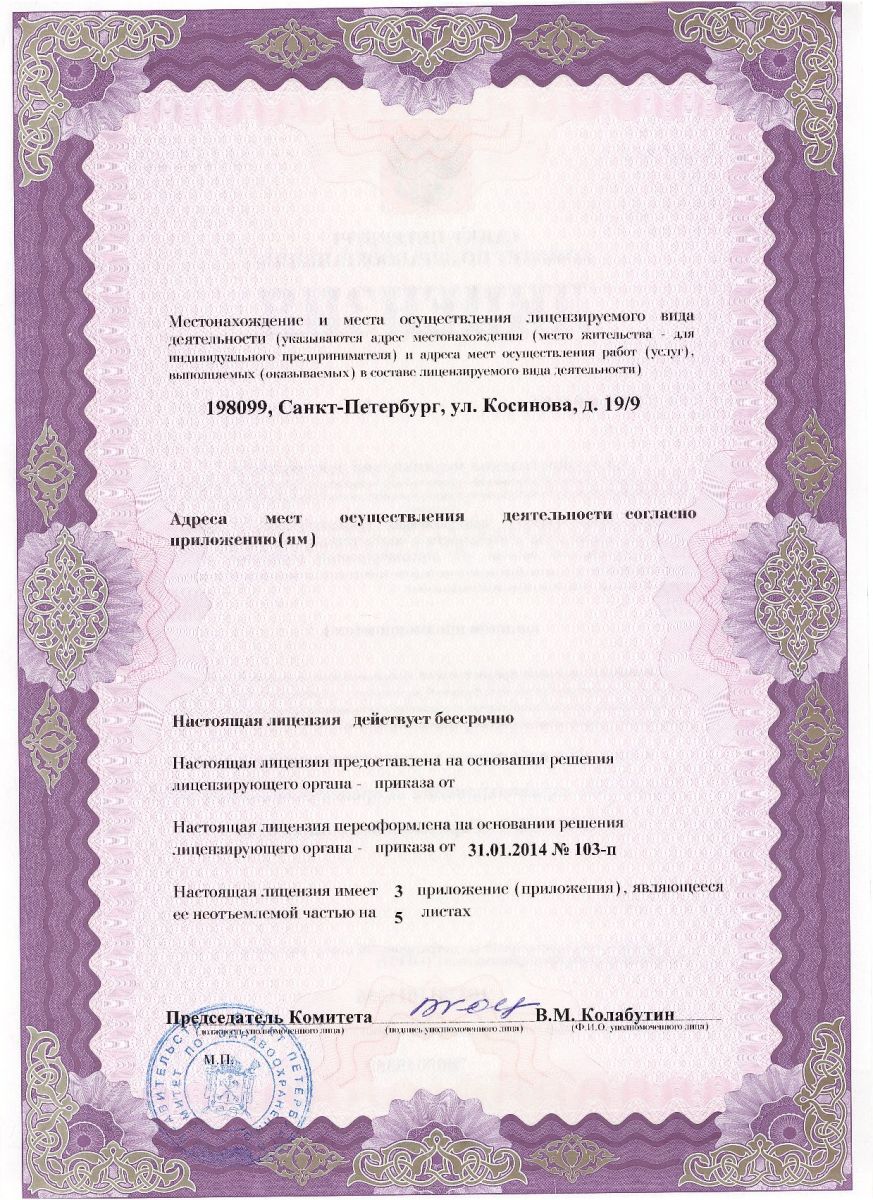 Лицензия Городская больница 14 на Косинова