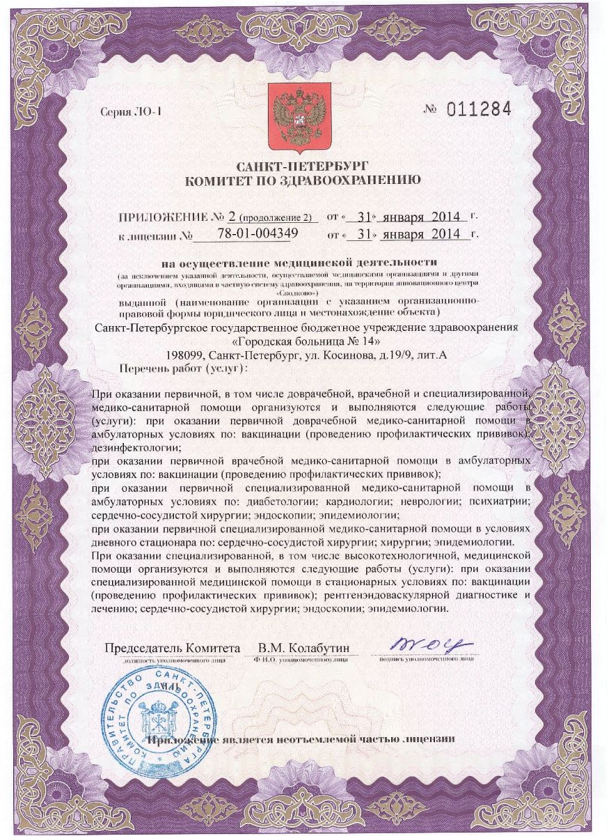 Лицензия Городская больница 14 на Косинова