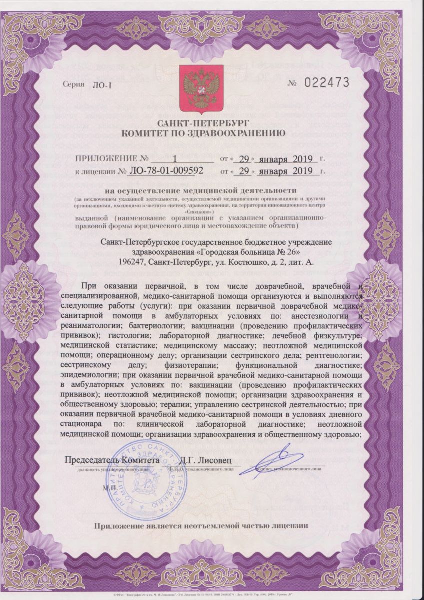 Лицензия Городская больница 26