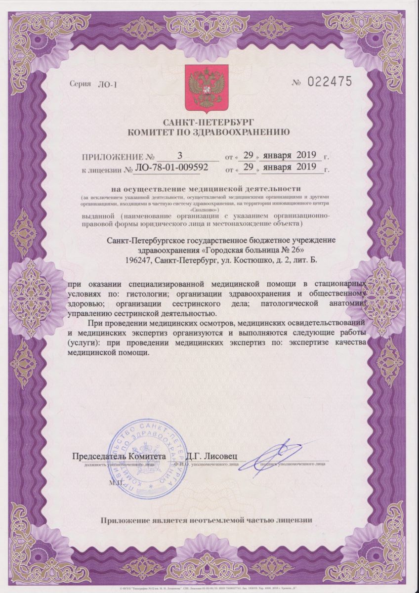 Лицензия Городская больница 26