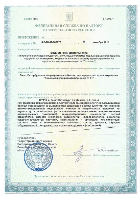 Лицензия Городская больница 31 на Динамо