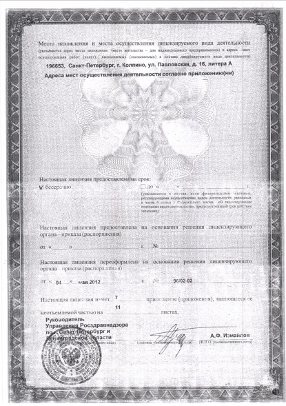 Лицензия Городская больница 33 в Колпино