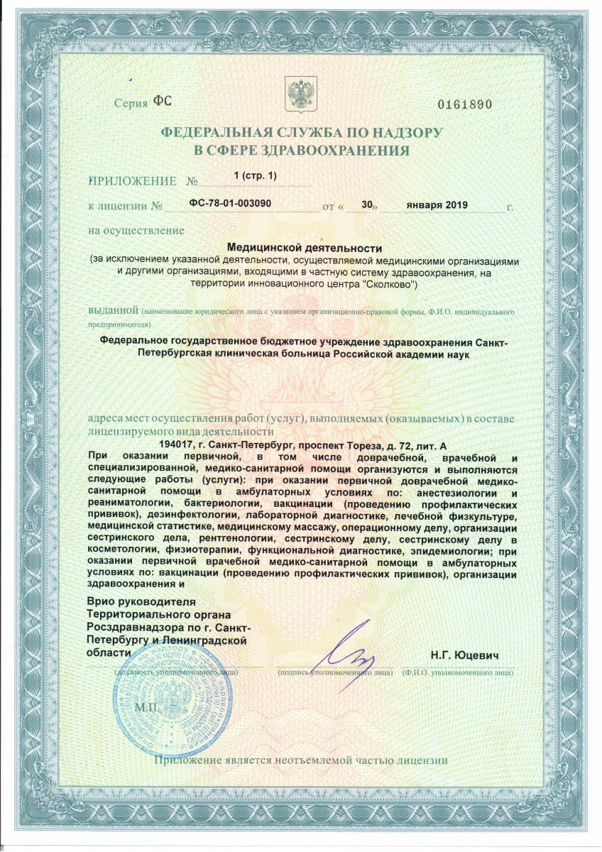 Лицензия Клиническая больница РАН