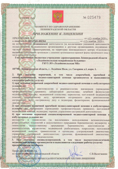 Лицензия Районная больница в Лодейном поле