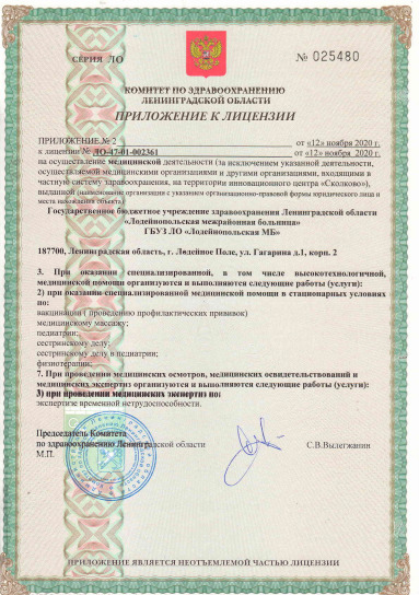 Лицензия Районная больница в Лодейном поле