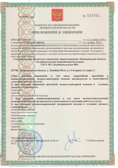 Лицензия Районная больница в Лодейном поле