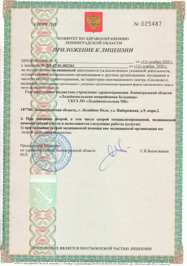 Лицензия Районная больница в Лодейном поле