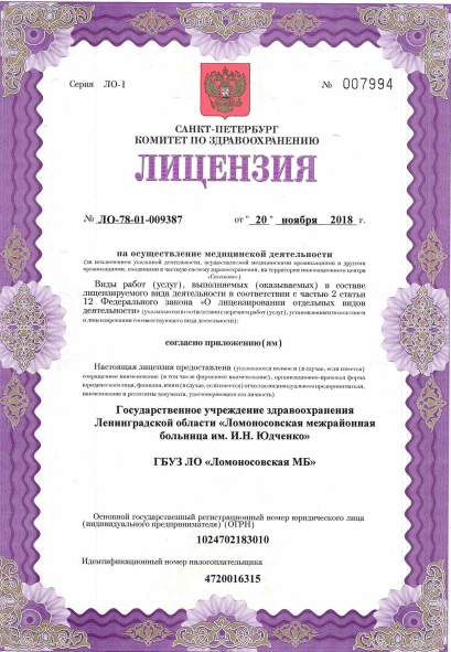 Лицензия Ломоносовская больница