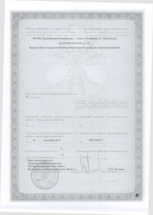Лицензия Научный центр радиологии им Гранова