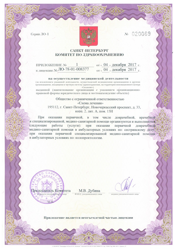 Лицензия Схема лечения